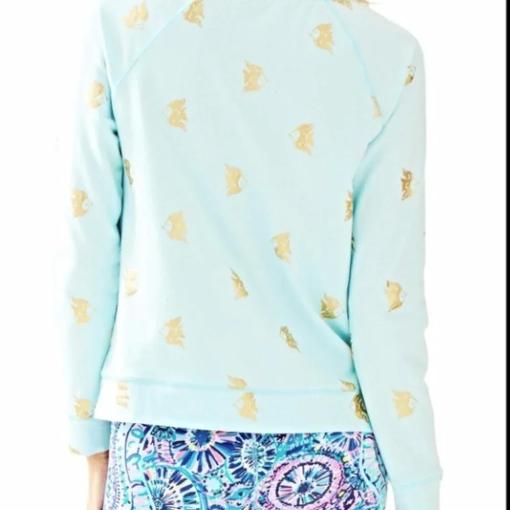 Lilly Pulitzer Braydon Pullover Pink Sunset Seas the Day Graphic Blue Size M NWT
